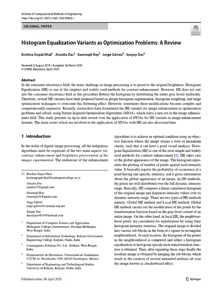 Histogram Equalization Variants As Optimization Problems-A Review Paper ...