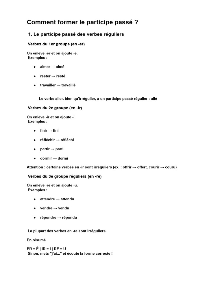 Formation du participe passé en français | PDF