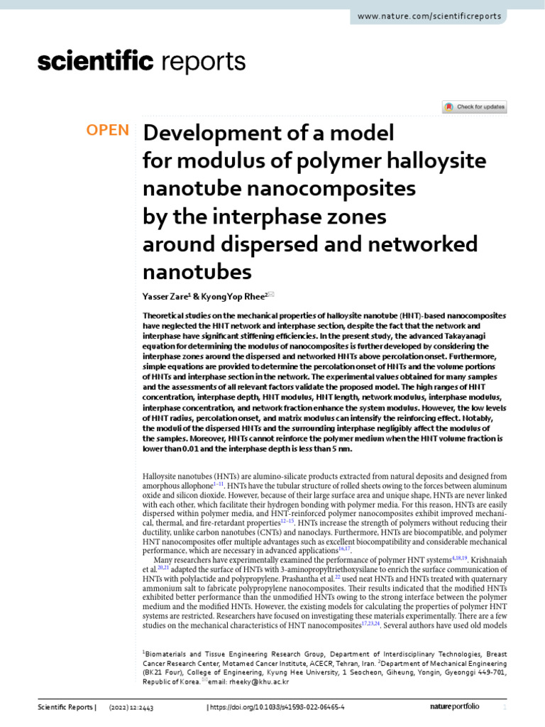 Development of A Model For Modulus of Polymer Halloysite Nanotube ...