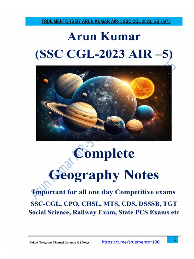 Complete Geography Notes by Arun Kumar AIR-5 | PDF