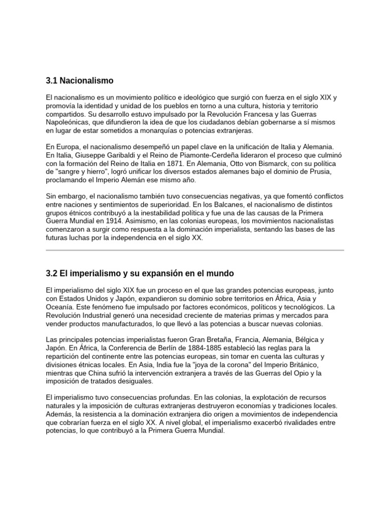 Nacionalismo e Imperialismo en el Siglo XIX | PDF | Colonialismo ...