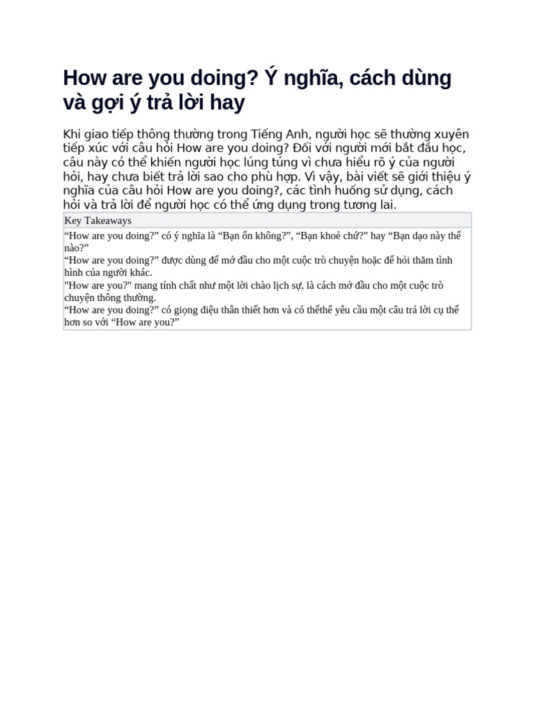 How Are You Doing | PDF