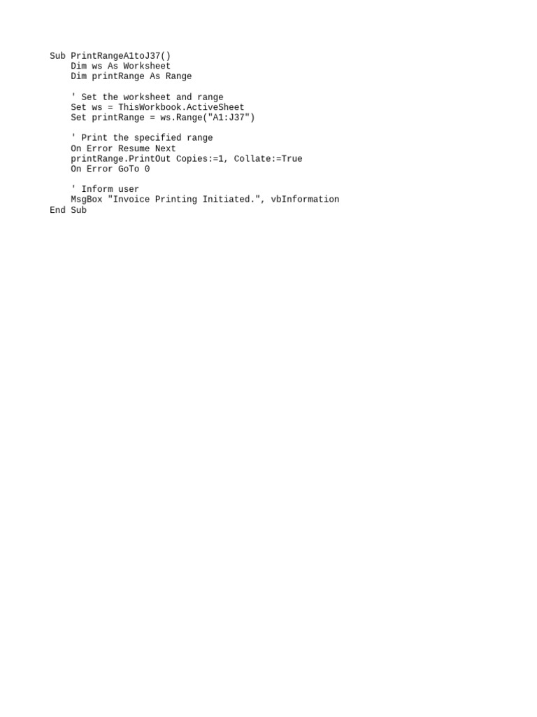 VBA Code for Printing Excel Range | PDF