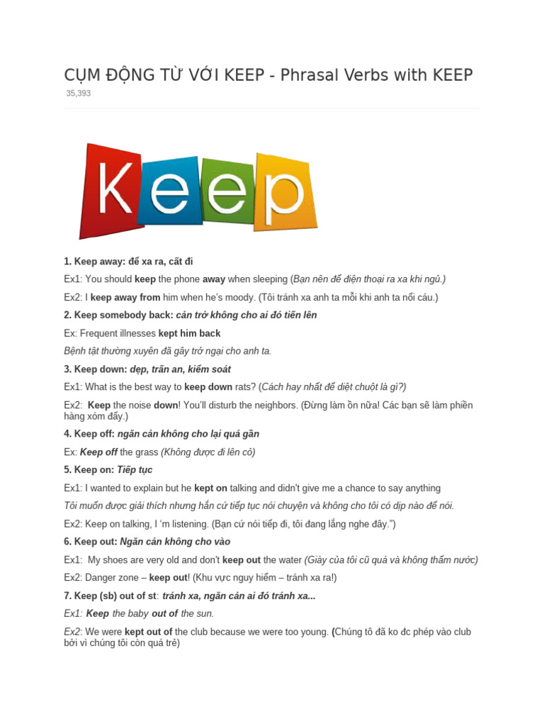 C M Đ NG T V I Keep - Phrasal Verbs With Keep | PDF