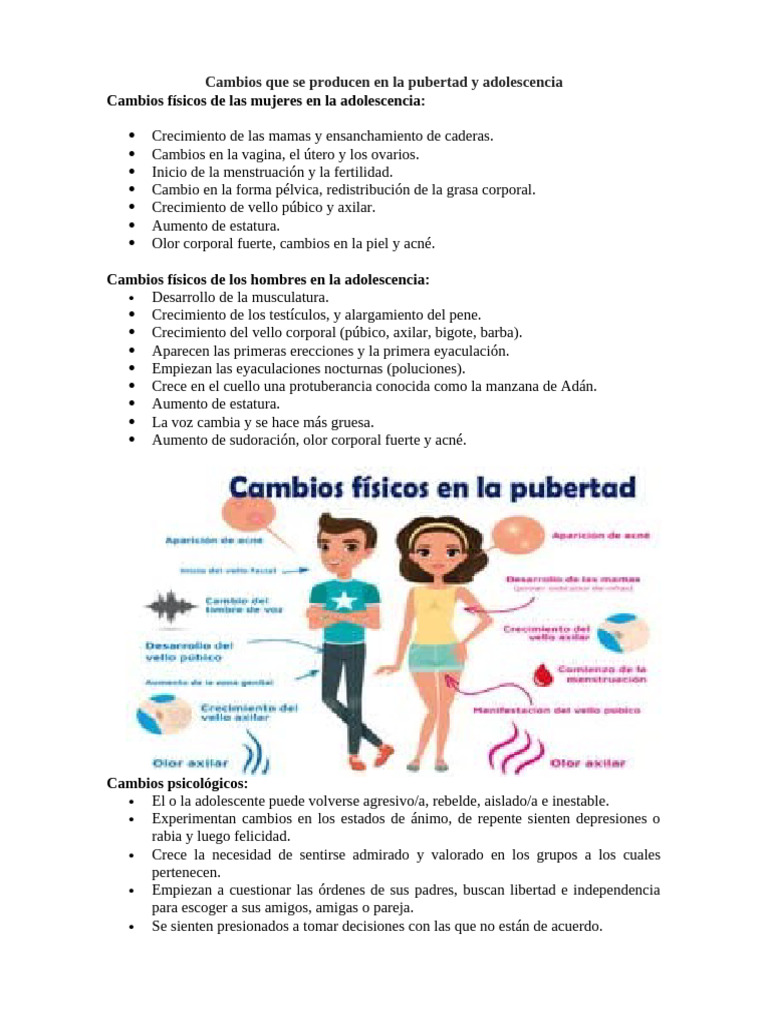 Cambios en la pubertad y adolescencia | PDF | Adolescencia | Ciencias ...