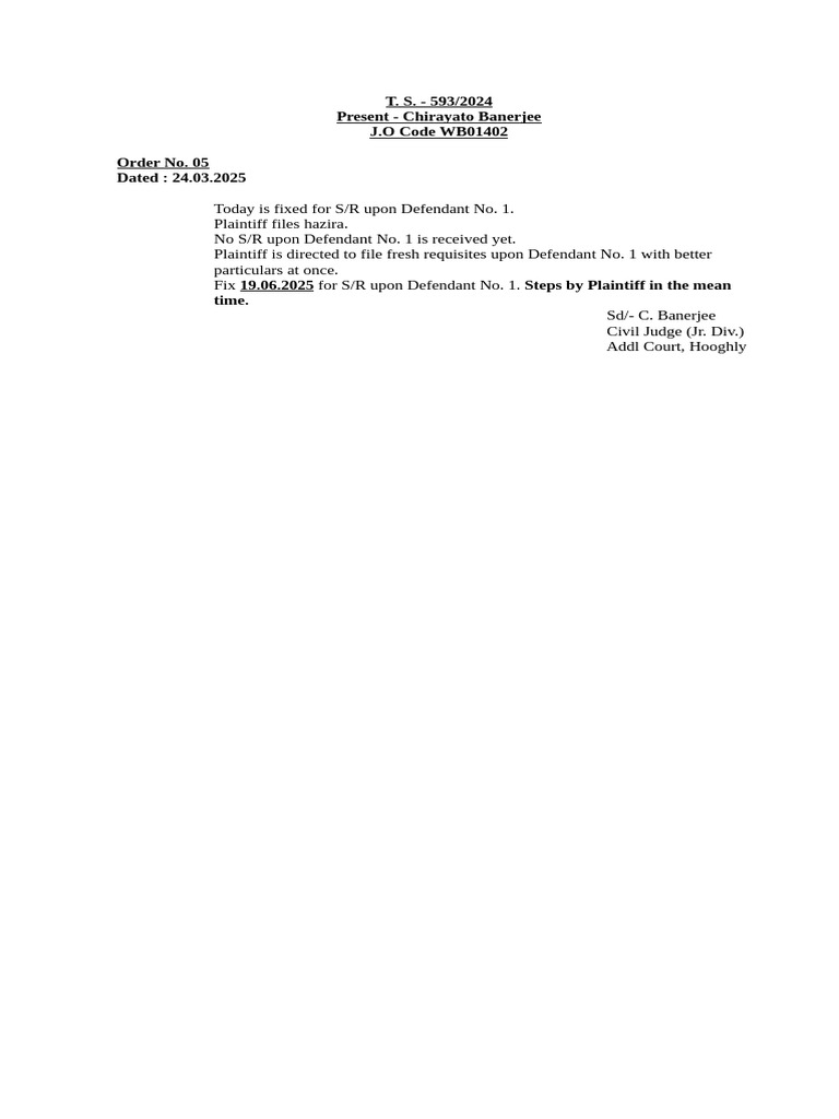 Court Order for Defendant No. 1 S/R | PDF