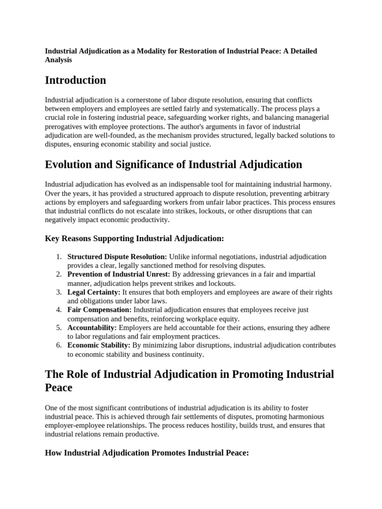Industrial Adjudication for Labor Peace | PDF | Labour Law | Employment