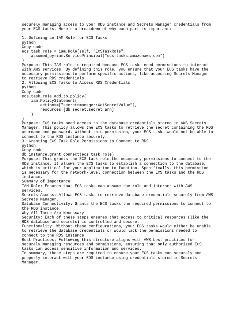 Secure ECS Task IAM Role for RDS Access | PDF | Credential | Databases