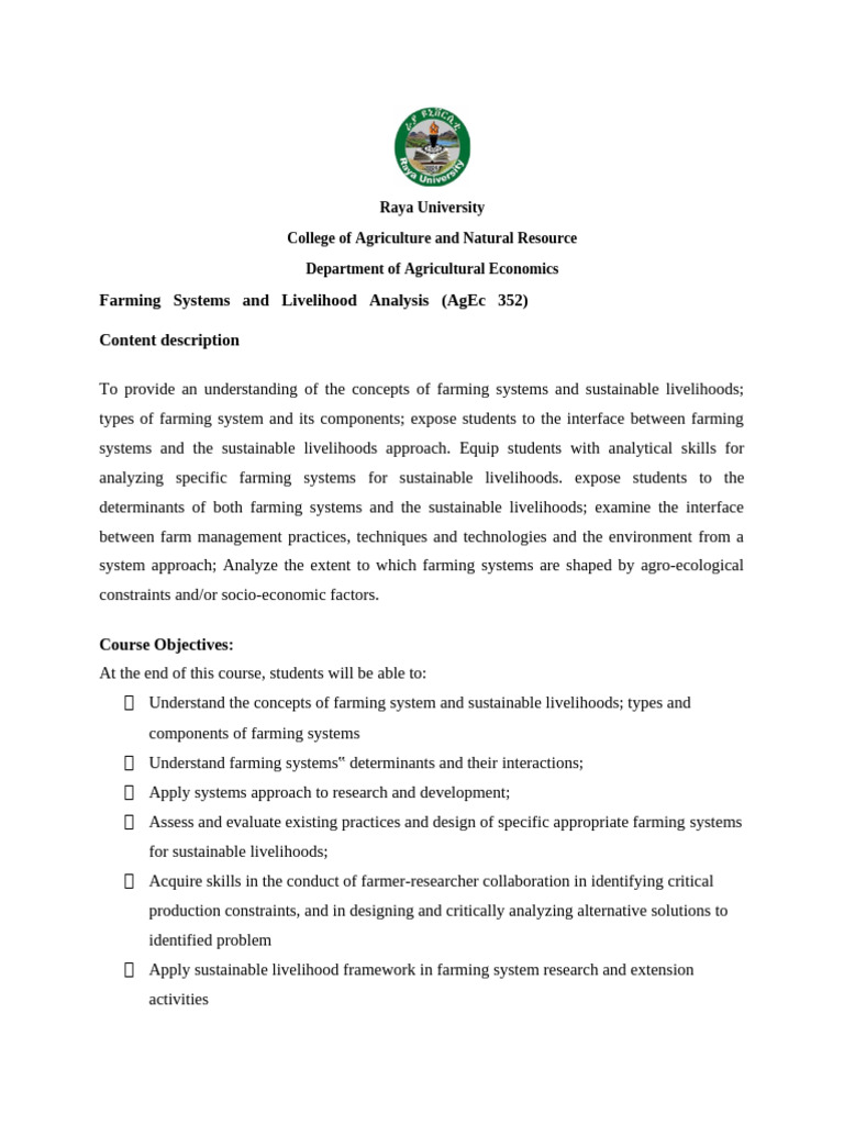 Farming Systems and Livelihoods Analysis | PDF | System | Agriculture