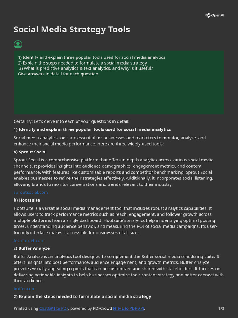 Social Media Strategy & Analytics Tools | PDF | Analytics | Predictive ...