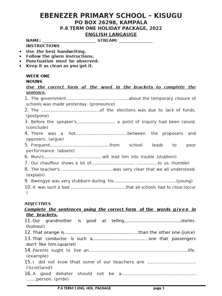 P.6 English Holiday Package 2022 | PDF | Linguistics | Grammar