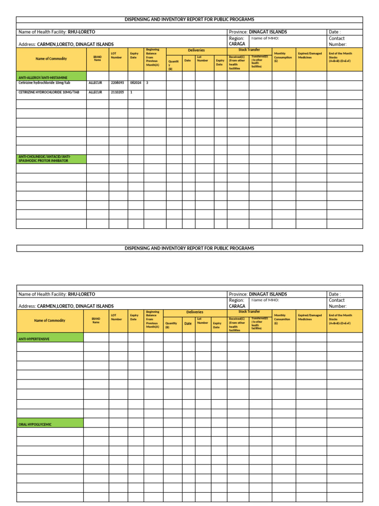 Despensing and Inventory Report For Public Programs Pharmacy Record ...