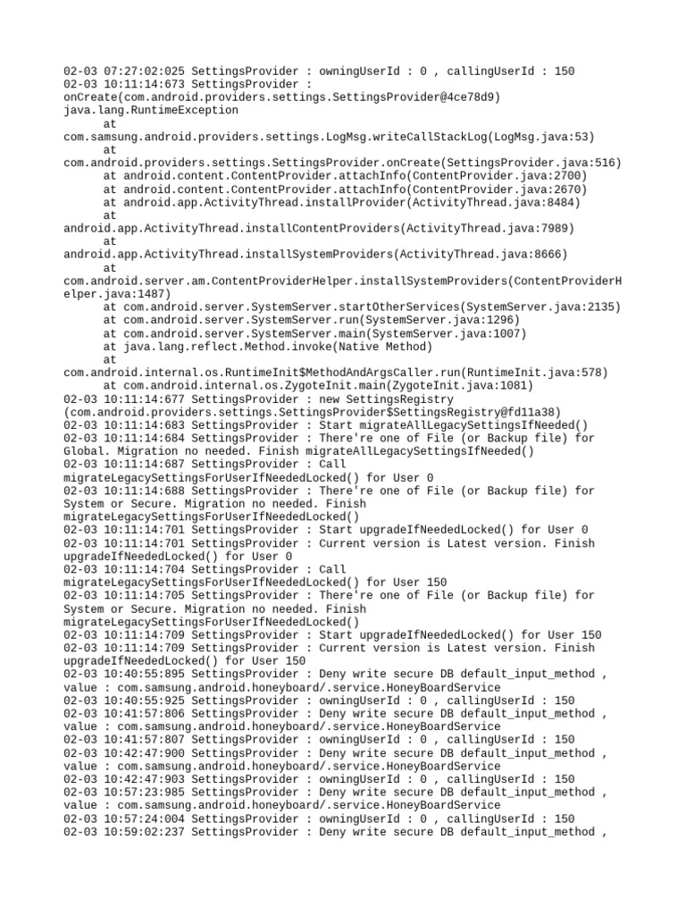 Samsung SettingsProvider Log Analysis | PDF | Software | System Software