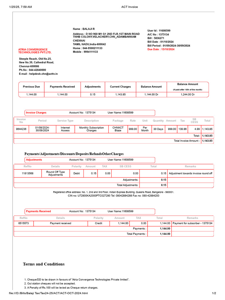Act Oct 2024 | PDF | Cheque | Invoice