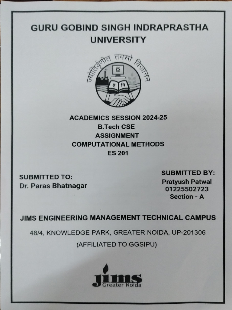 Pratyush Patwal, 01225502723, Computational Methods | PDF