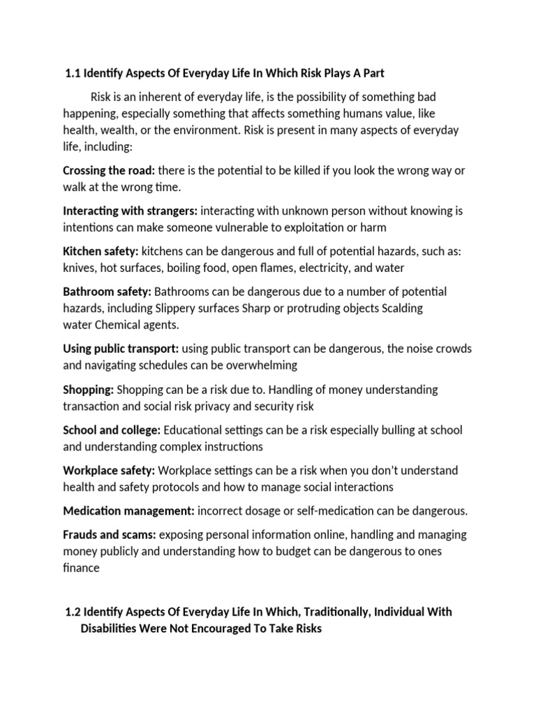 Everyday Risks and Support for Disabilities | PDF | Risk | Risk Assessment