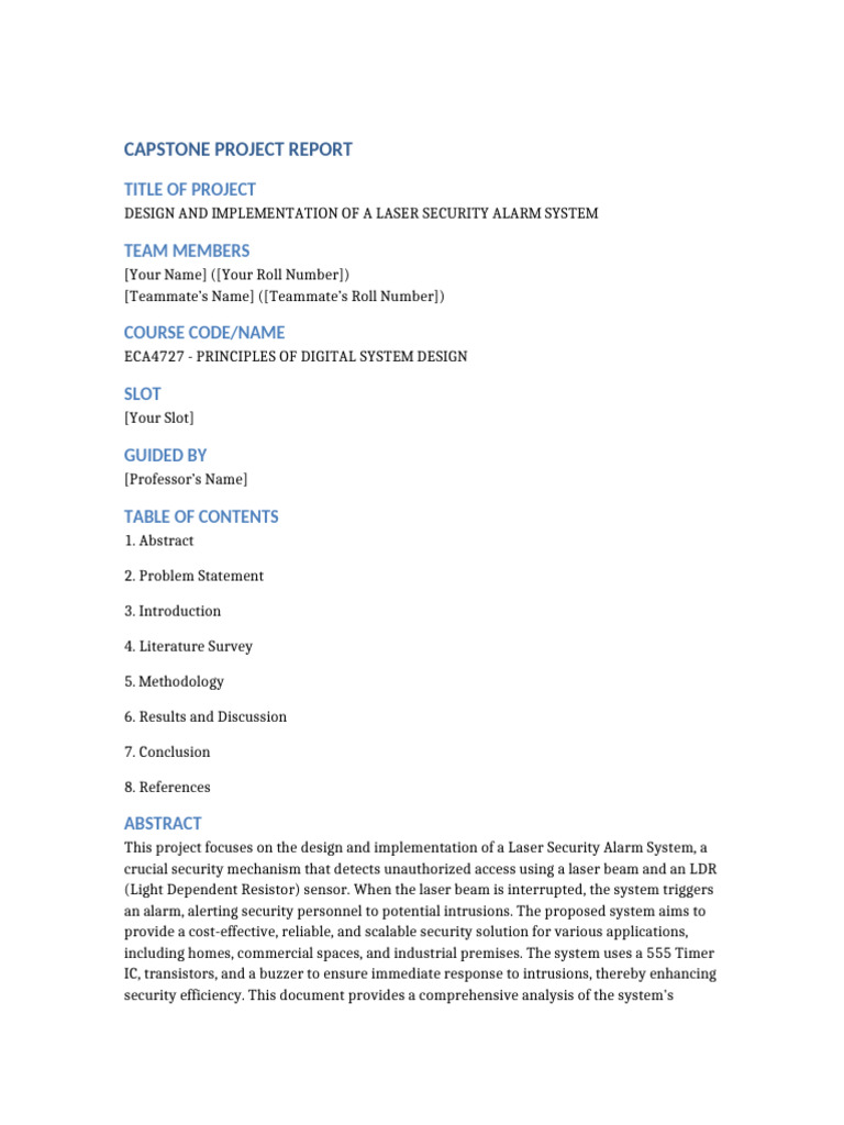 Laser Security Alarm System Report | PDF | Security Alarm | Reliability ...