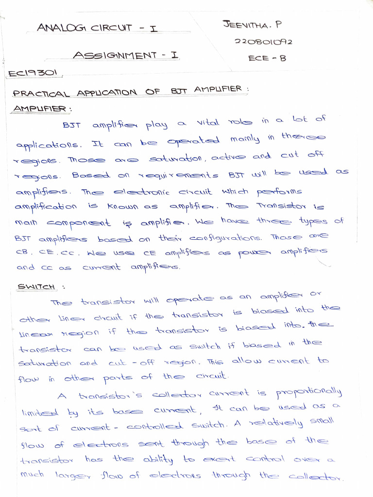 BJT Amplifier Applications and Functions | PDF | Bipolar Junction ...