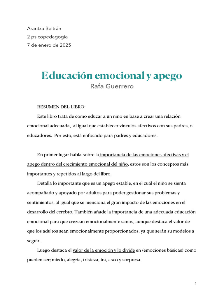 Educación emocional y apego en niños | PDF | Teoría de apego | Las ...