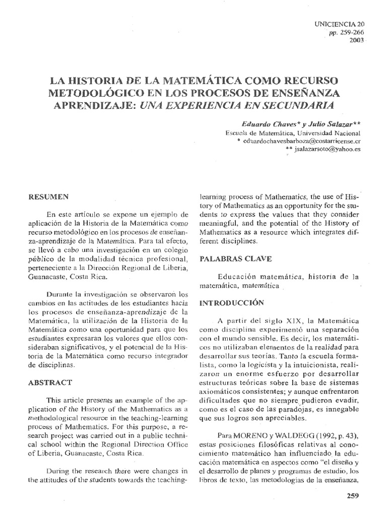 La Historia de La Matematica Como Recurso Metodologico | PDF