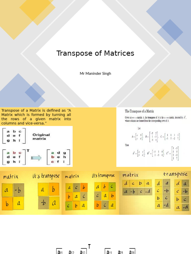Transpose of Matrices | PDF