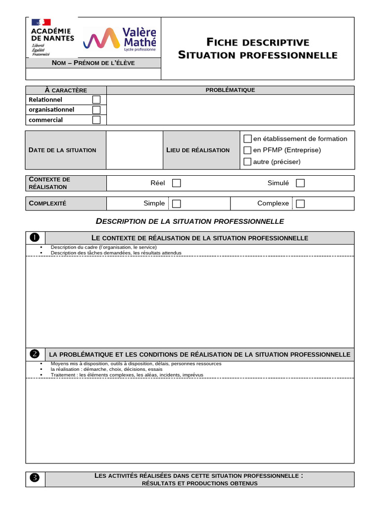 Fiche descriptive de situation professionnelle | PDF