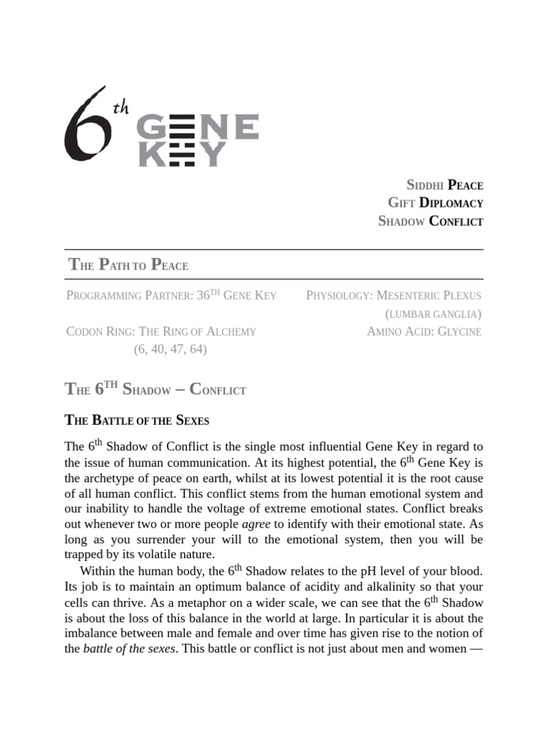 The 6th Gene Key: From Conflict to Peace | PDF | Evolution | Race ...
