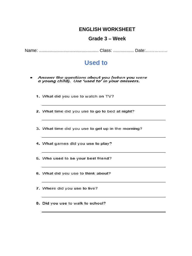 Week 22.7 Used To Questions | PDF