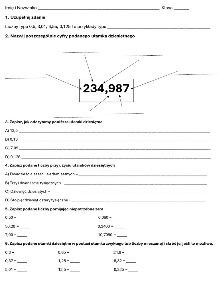 Karta Pracy U amki Dziesi tne PDF