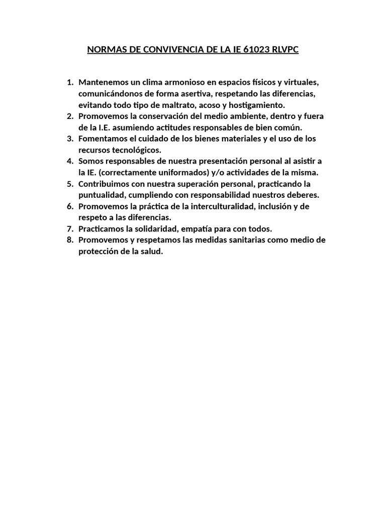 Normas de Convivencia IE | PDF