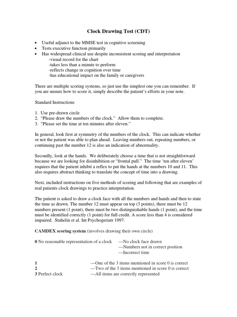Clock Drawing Test (CDT) PDF Executive Functions Cognitive Neuroscience