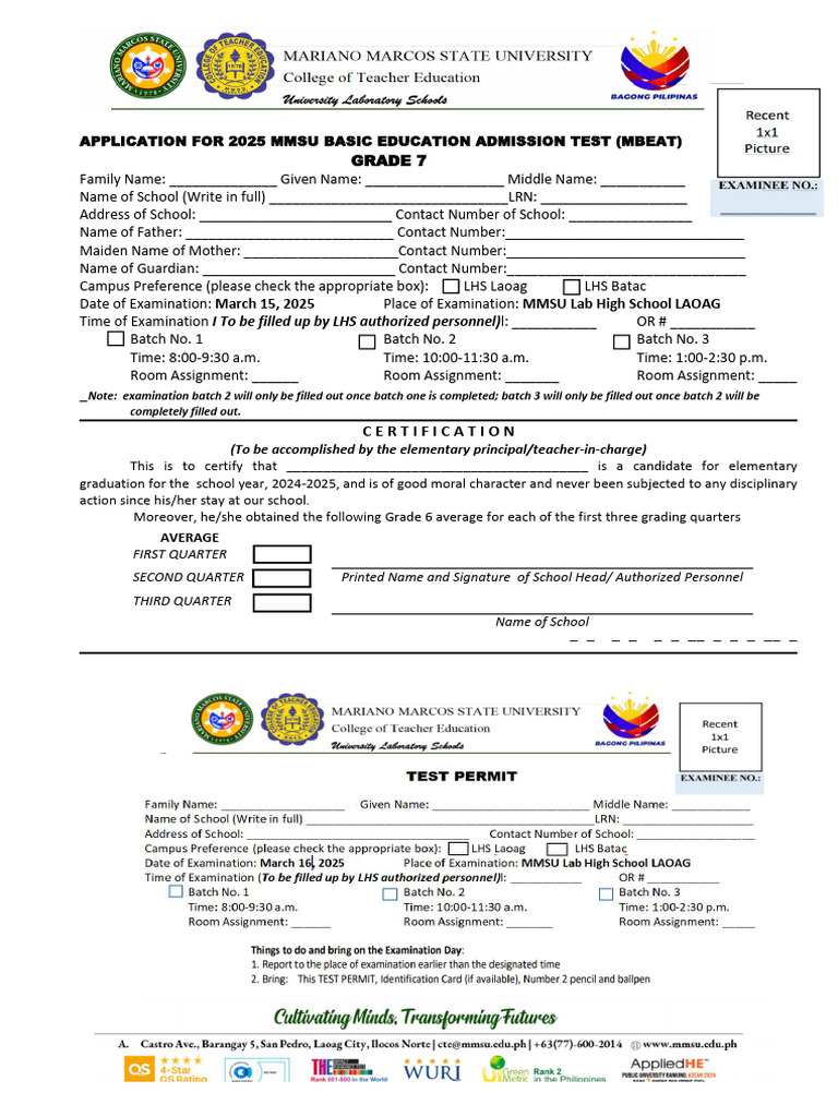 2025 Grade 7 MBEAT Application Form | PDF