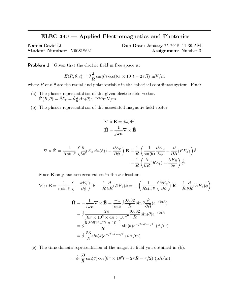ELEC 340 Assignment 3 | PDF | Waves | Polarization (Waves)