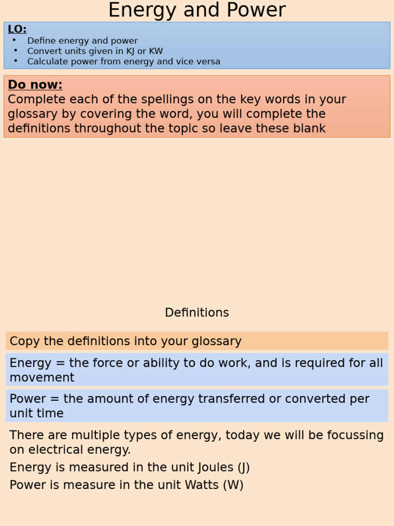 Energy and Power Fundamentals | PDF | Watt | Physics