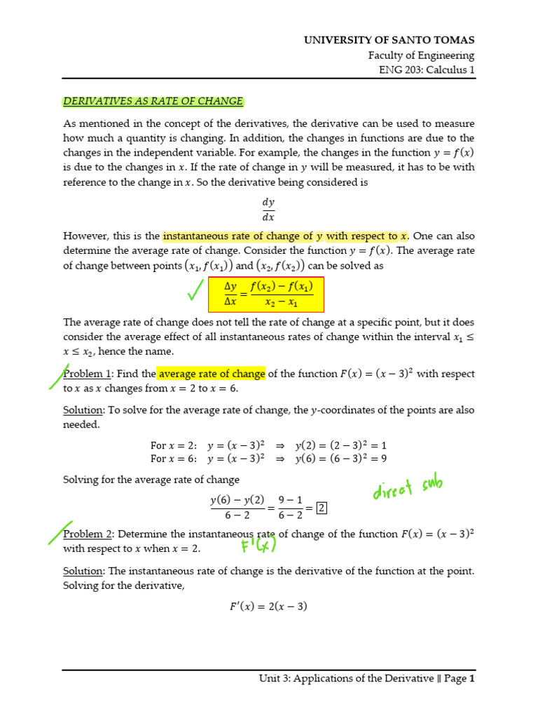 Derivatives and Rates of Change Problems | PDF | Derivative | Area