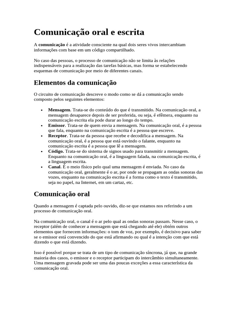 Comunicação Oral e Escrita: Fundamentos e Exemplos | PDF | Comunicação ...