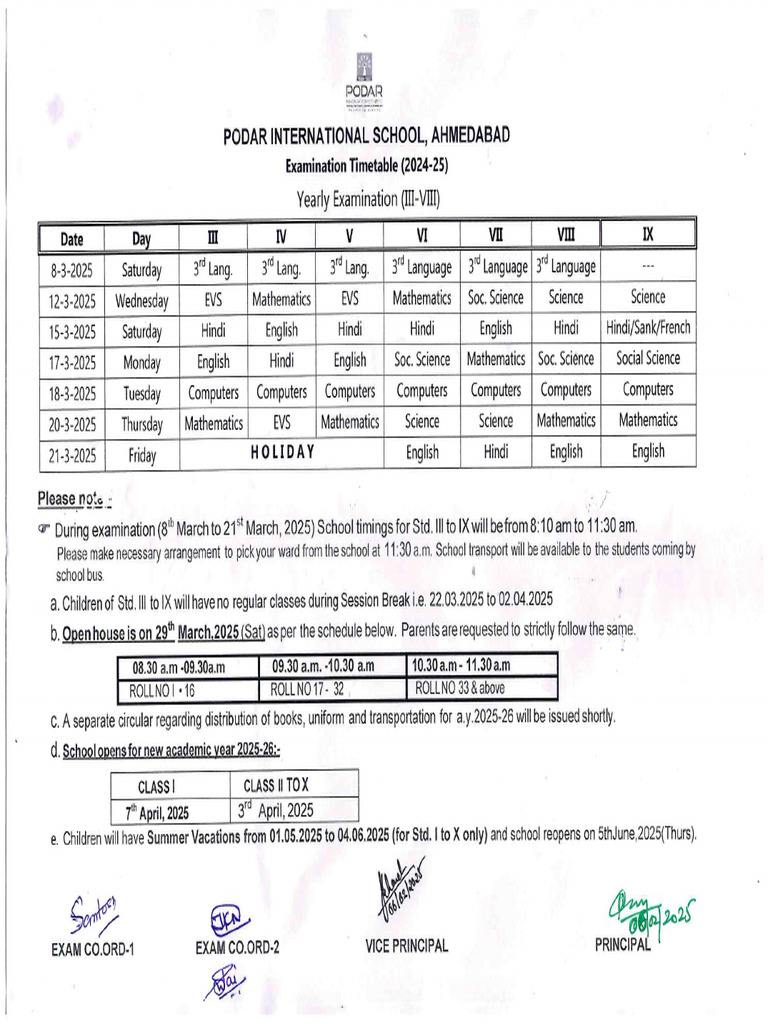 CLASS 3 TO 9 YEARLY EXAM 2025 - Organized | PDF