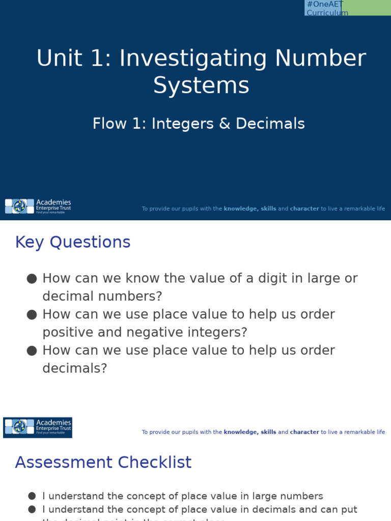 Unit 1 Flow 1 - Integers - Decimals | PDF | Decimal | Numbers