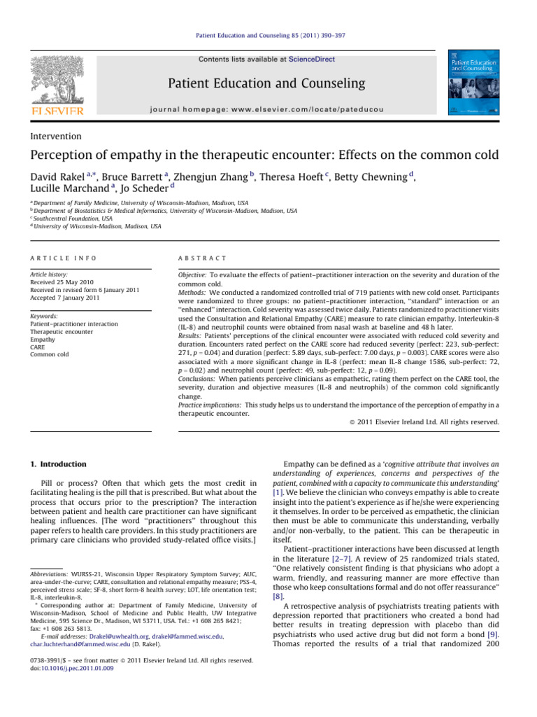 Perception of Empathy in The Therapeutic Encounter Effects On The ...