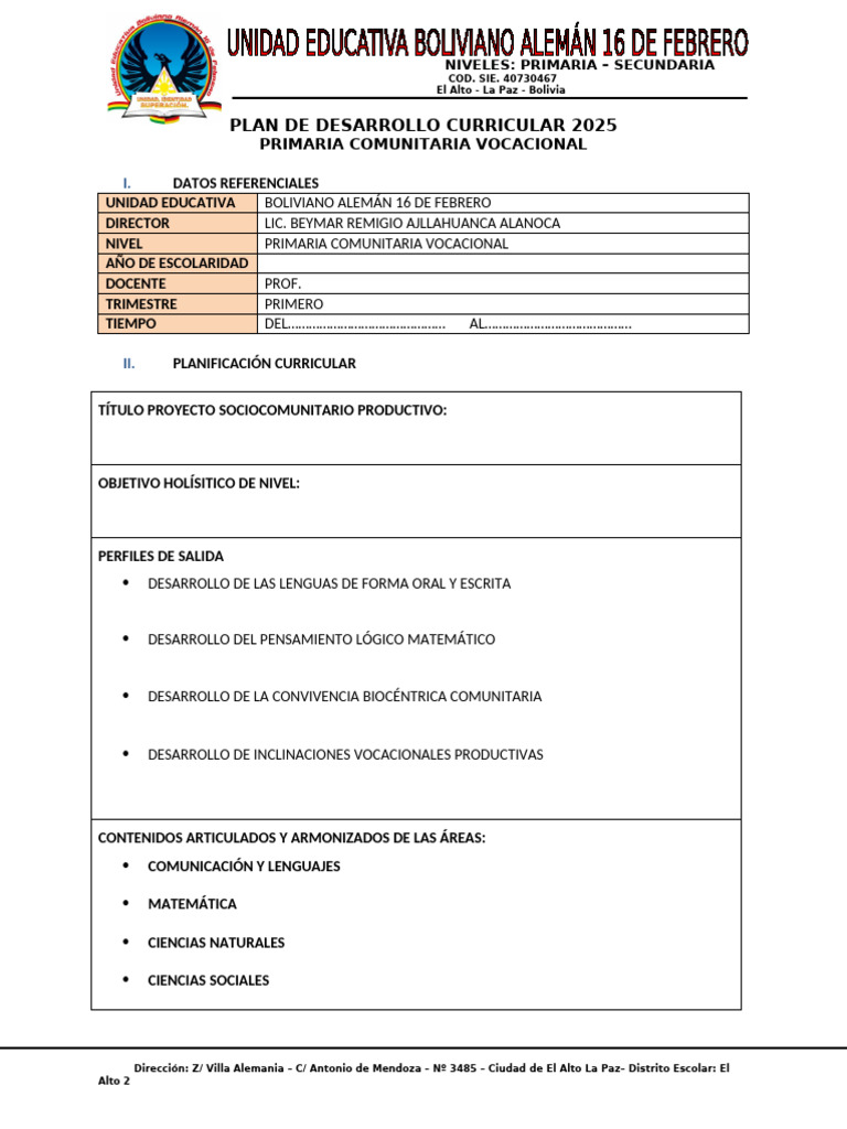 Plan de Desarrollo Curricular 2025 Primaria | PDF | Aprendizaje