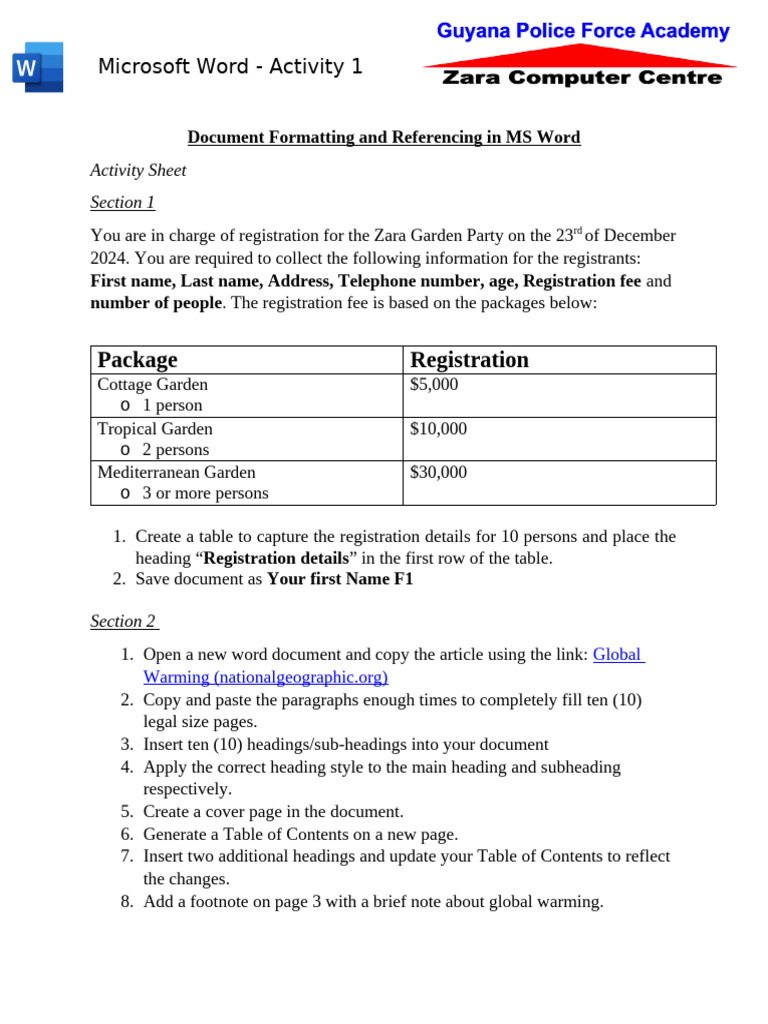 MS Word Practice Activities Guide | PDF | Citation | Microsoft Word