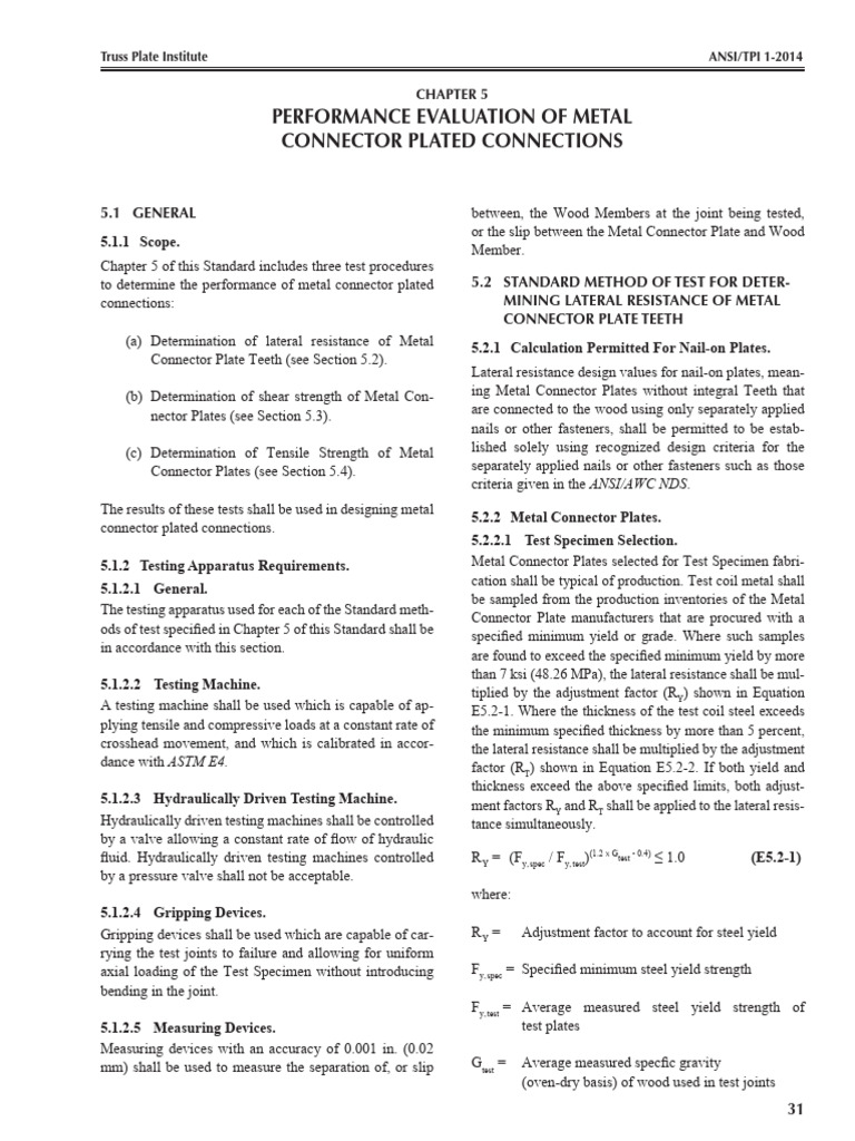 ANSI/TPI 1-2014 Testing Procedures | PDF | Lumber | Truss