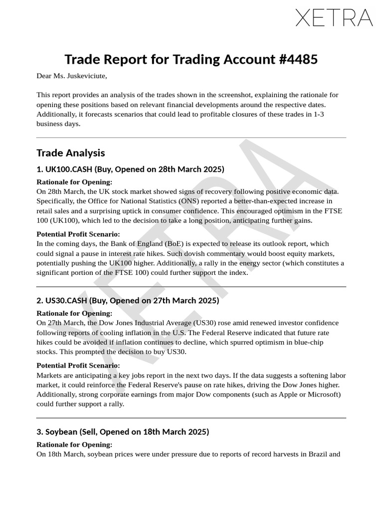 Trade Report For Trading Account #4485 | PDF | Stock Market | Cocoa Bean