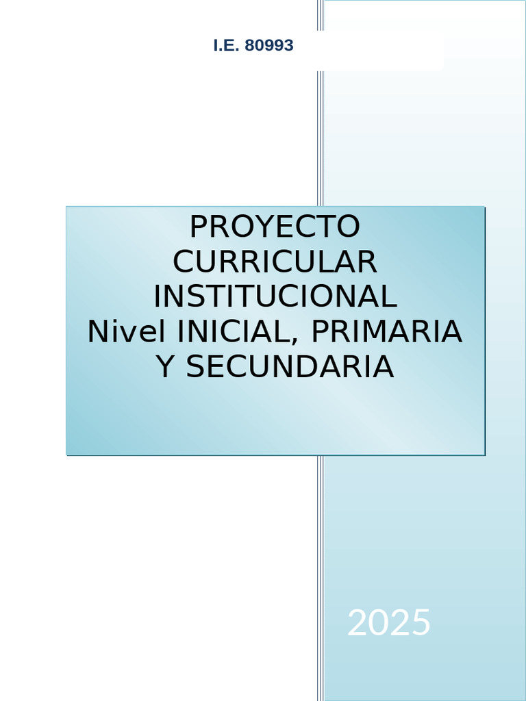 Proyecto Curricular 2025 I.E. 80993 | PDF | Educación primaria | Plan ...