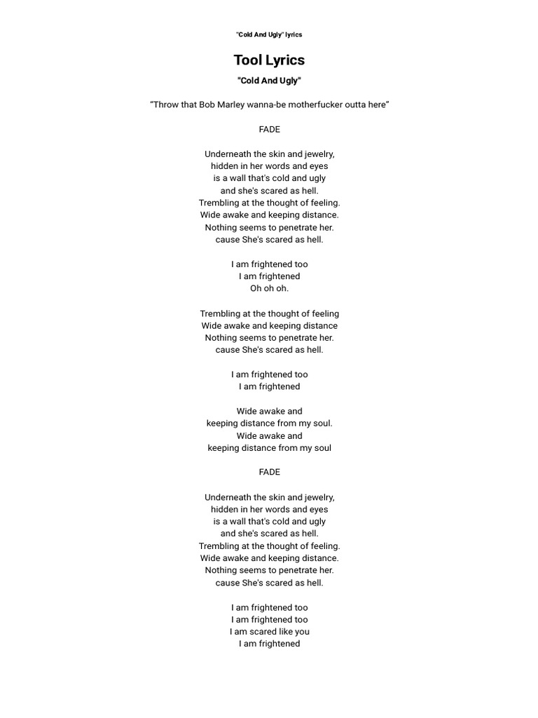 Tool - Cold And Ugly Lyrics _ AZLyrics.com | PDF