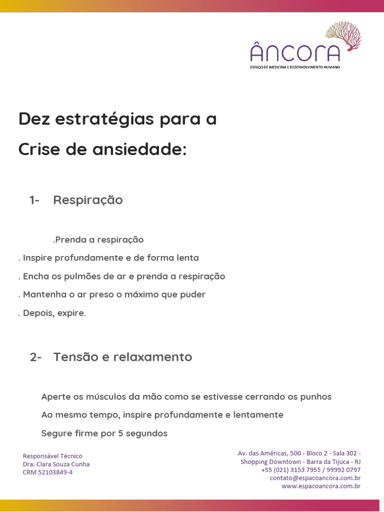 Dez Estratégias para A Crise de Ansiedade | PDF | Pensamento | Respiração