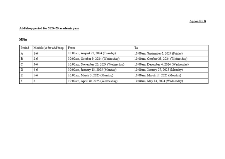 Appendix B MFin Add Drop Period 2024-5 | PDF