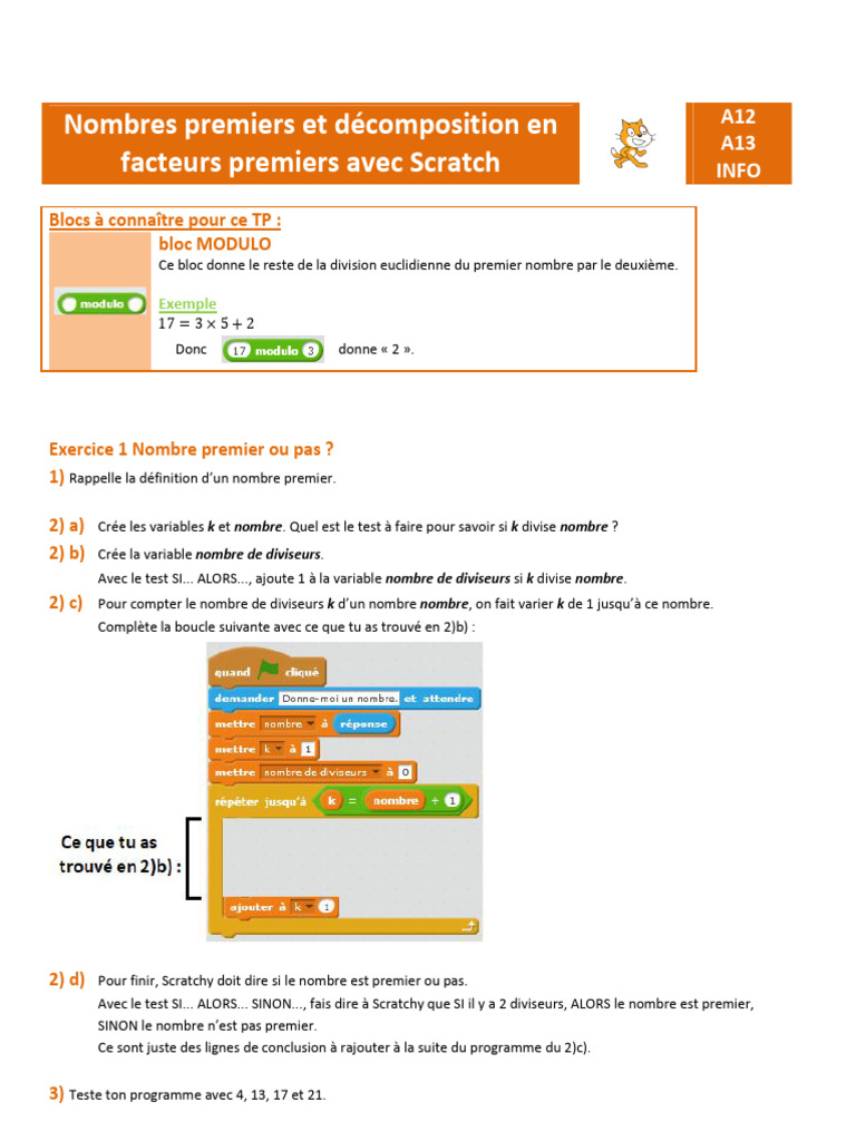Nombres premiers et décomposition Scratch | PDF