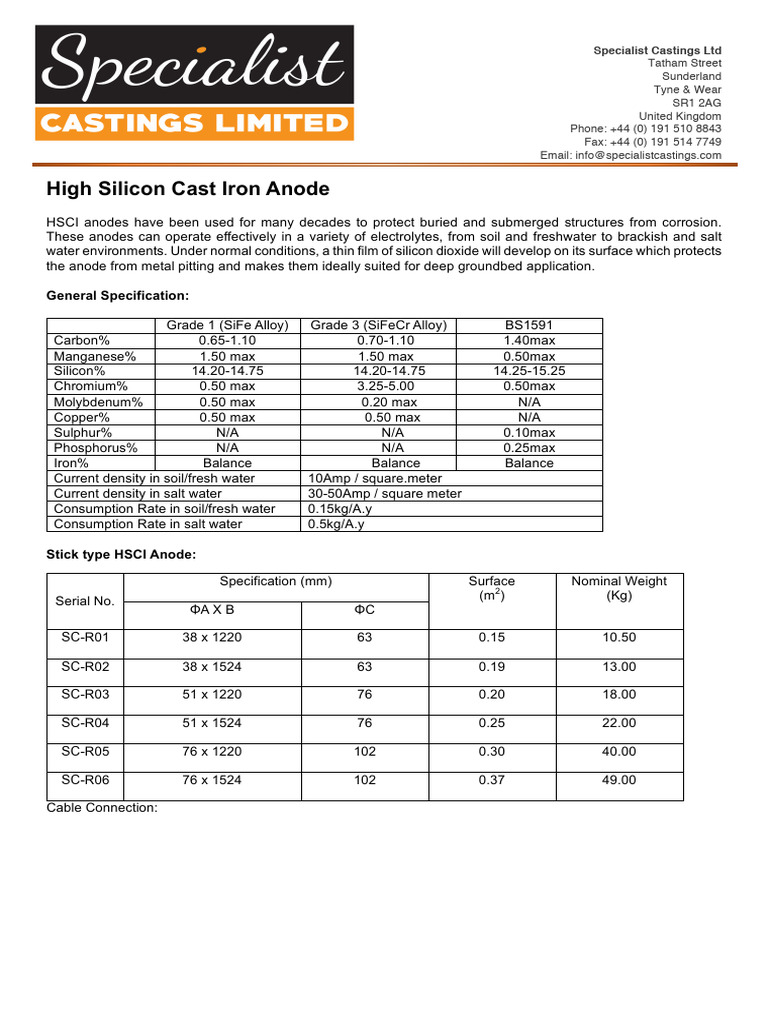 High Silicon Cast Iron Anodes Overview | PDF | Iron | Cast Iron