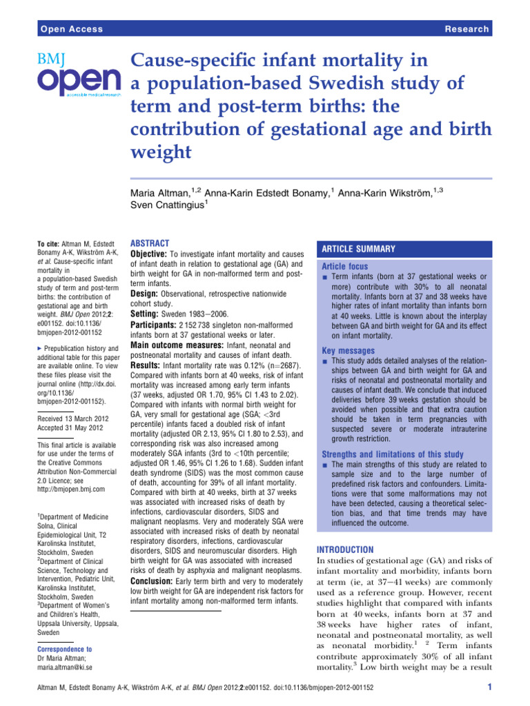 Infant Mortality: Impact of Gestational Age | PDF | Preterm Birth ...